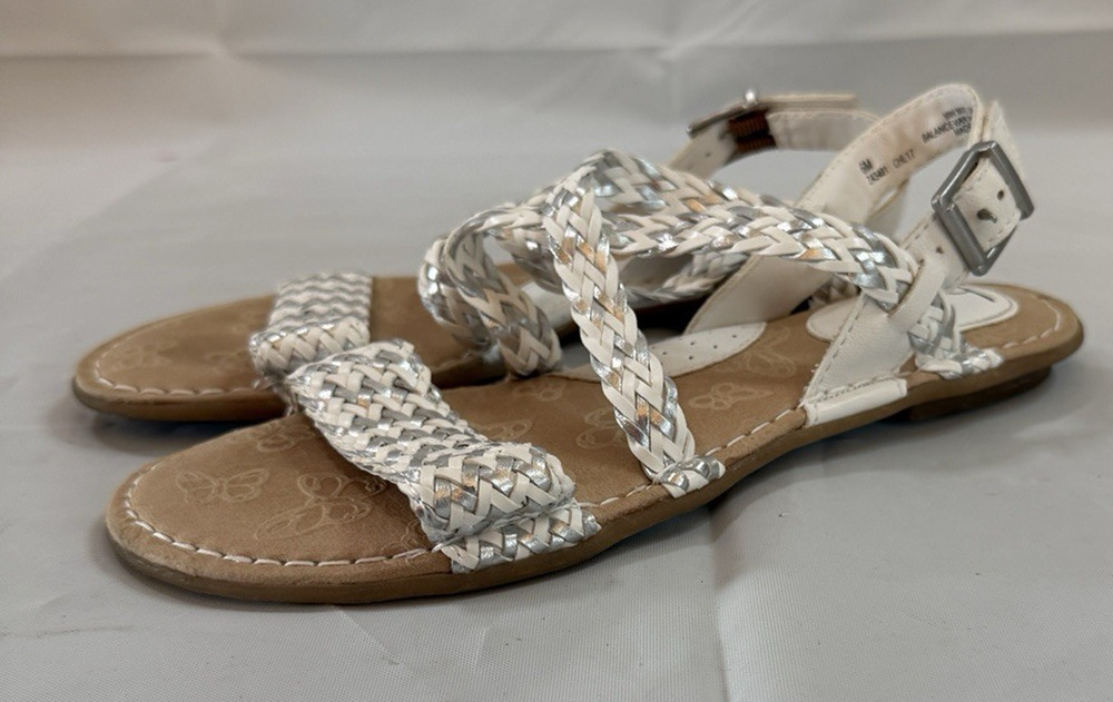 b.o.c. Born Concept Women's Braided Sandals White Silver Size 6M Slingback